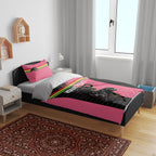 Custom Panthers Rugby Bedding Set Black Pink Color Sporty Style