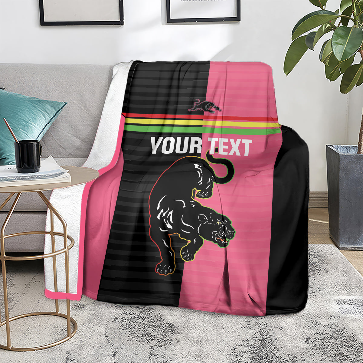 Custom Panthers Rugby Blanket Black Pink Color Sporty Style