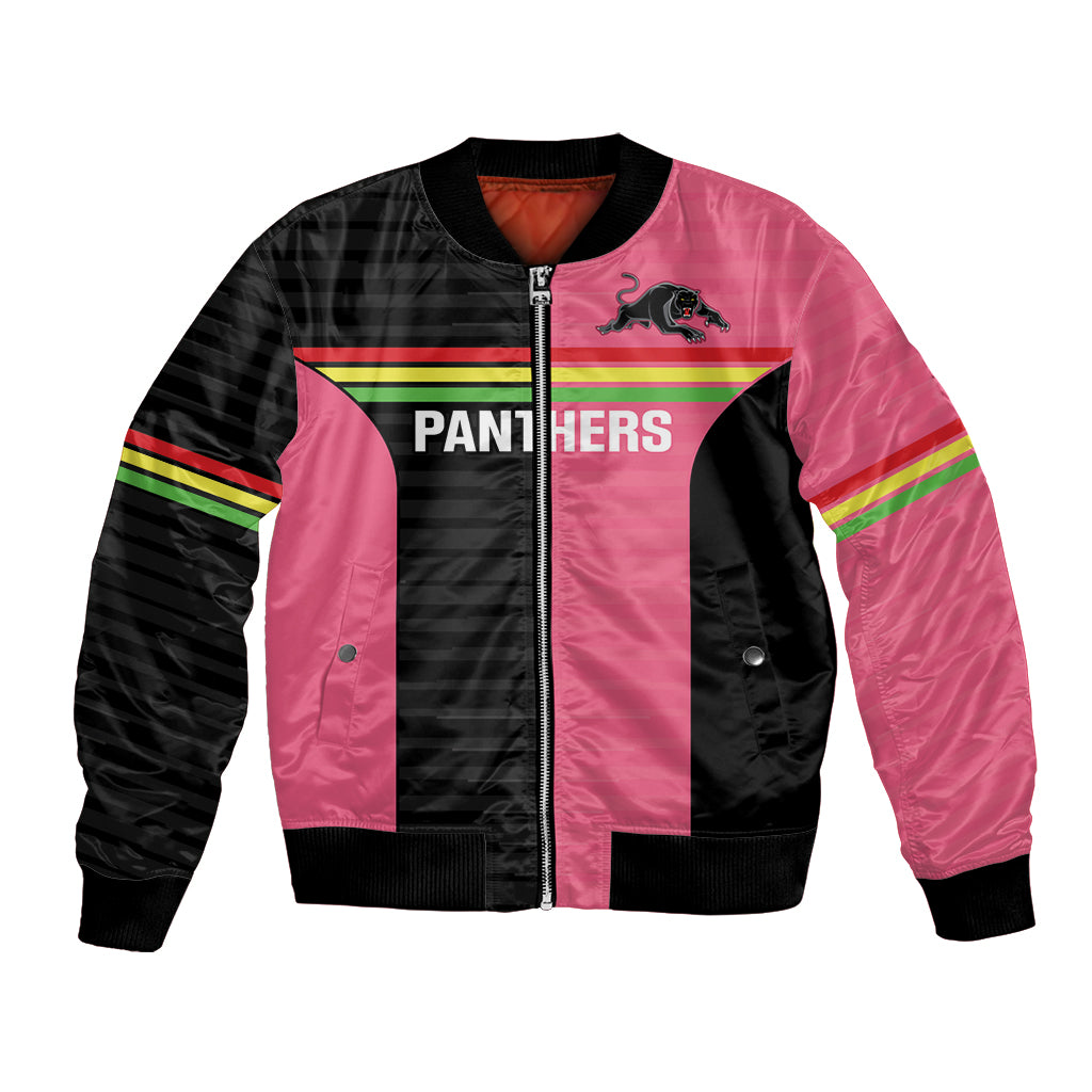 Custom Panthers Rugby Bomber Jacket Black Pink Color Sporty Style