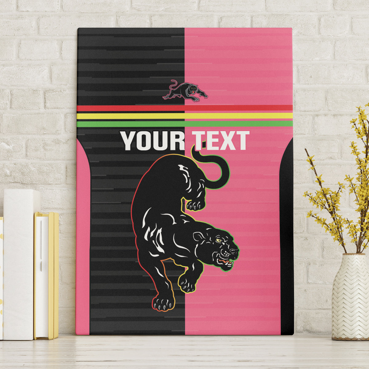 Custom Panthers Rugby Canvas Wall Art Black Pink Color Sporty Style