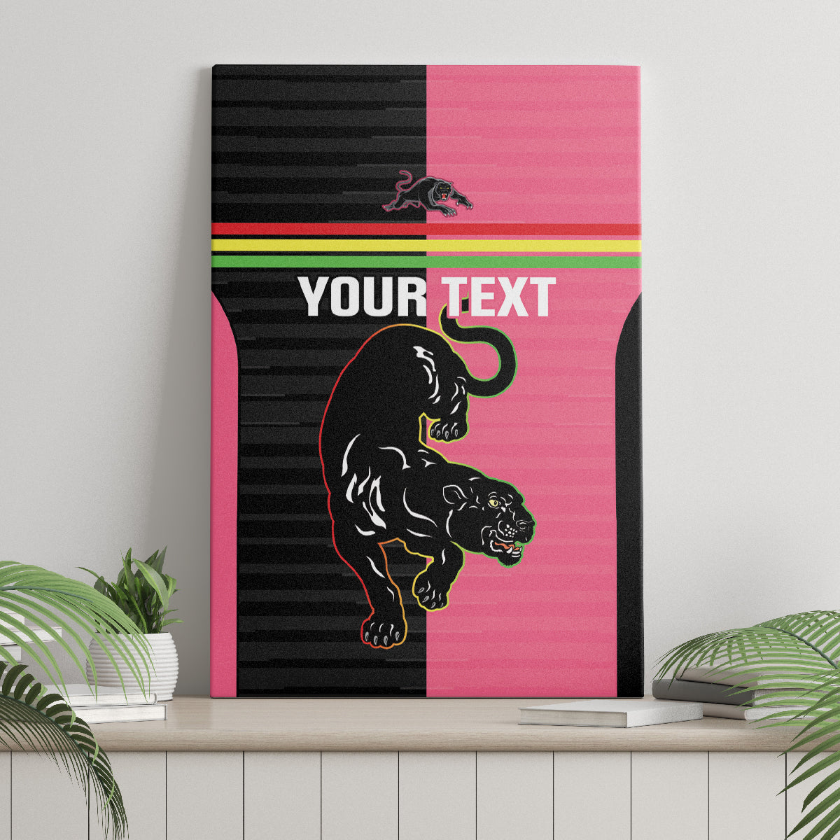 Custom Panthers Rugby Canvas Wall Art Black Pink Color Sporty Style