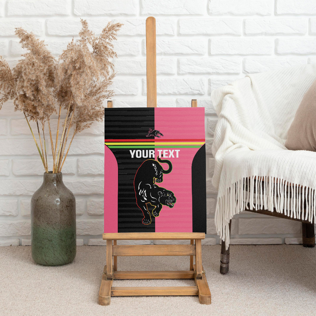 Custom Panthers Rugby Canvas Wall Art Black Pink Color Sporty Style