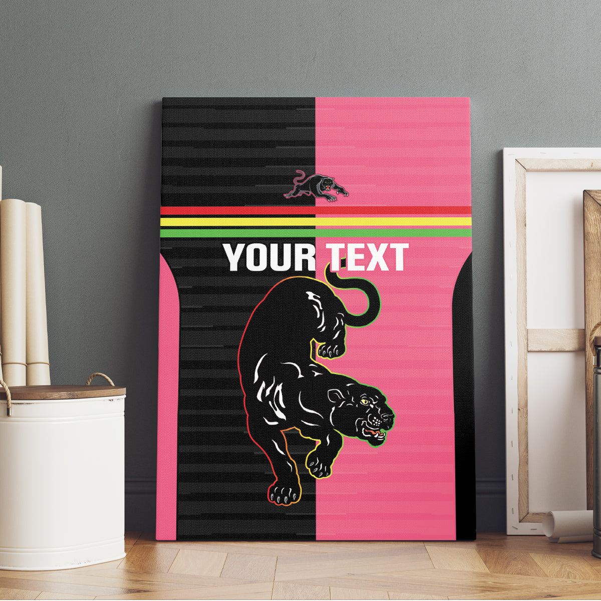 Custom Panthers Rugby Canvas Wall Art Black Pink Color Sporty Style