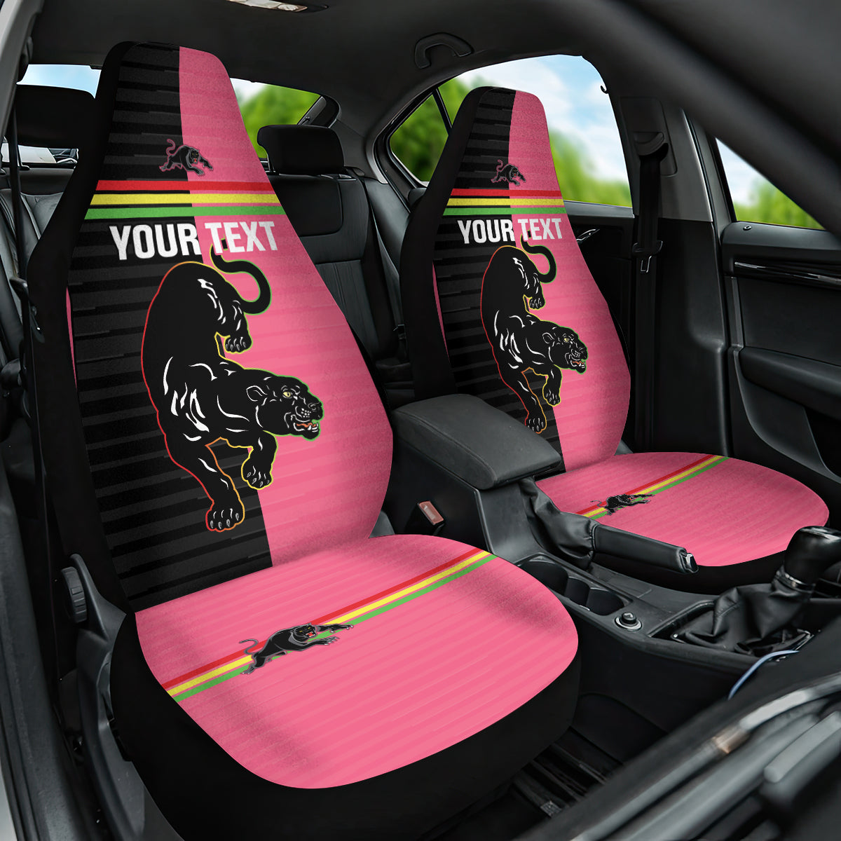 Custom Panthers Rugby Car Seat Cover Black Pink Color Sporty Style