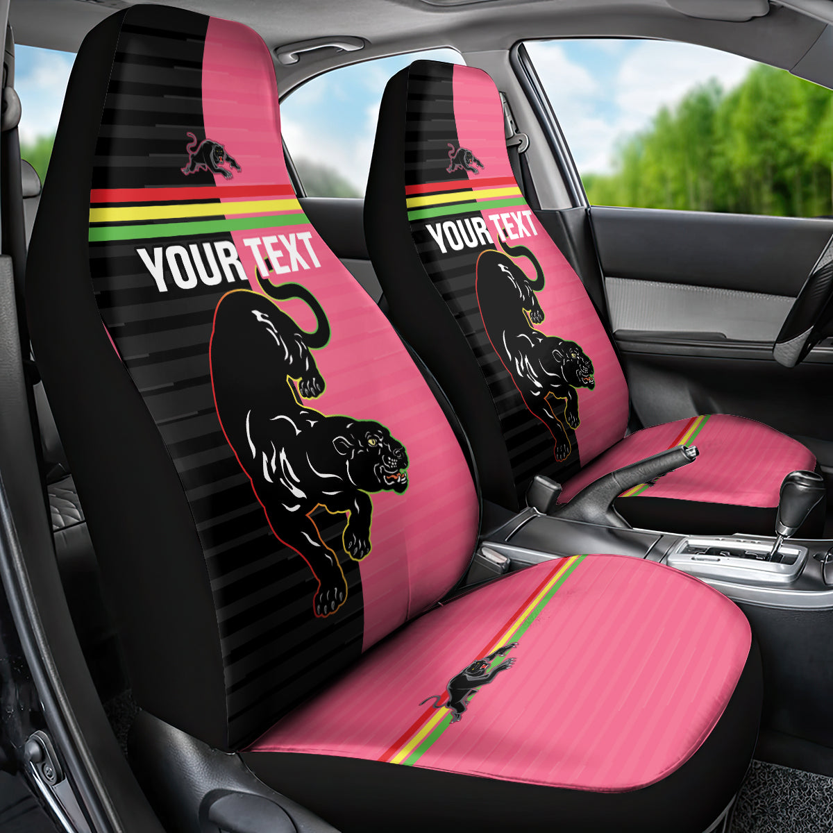 Custom Panthers Rugby Car Seat Cover Black Pink Color Sporty Style