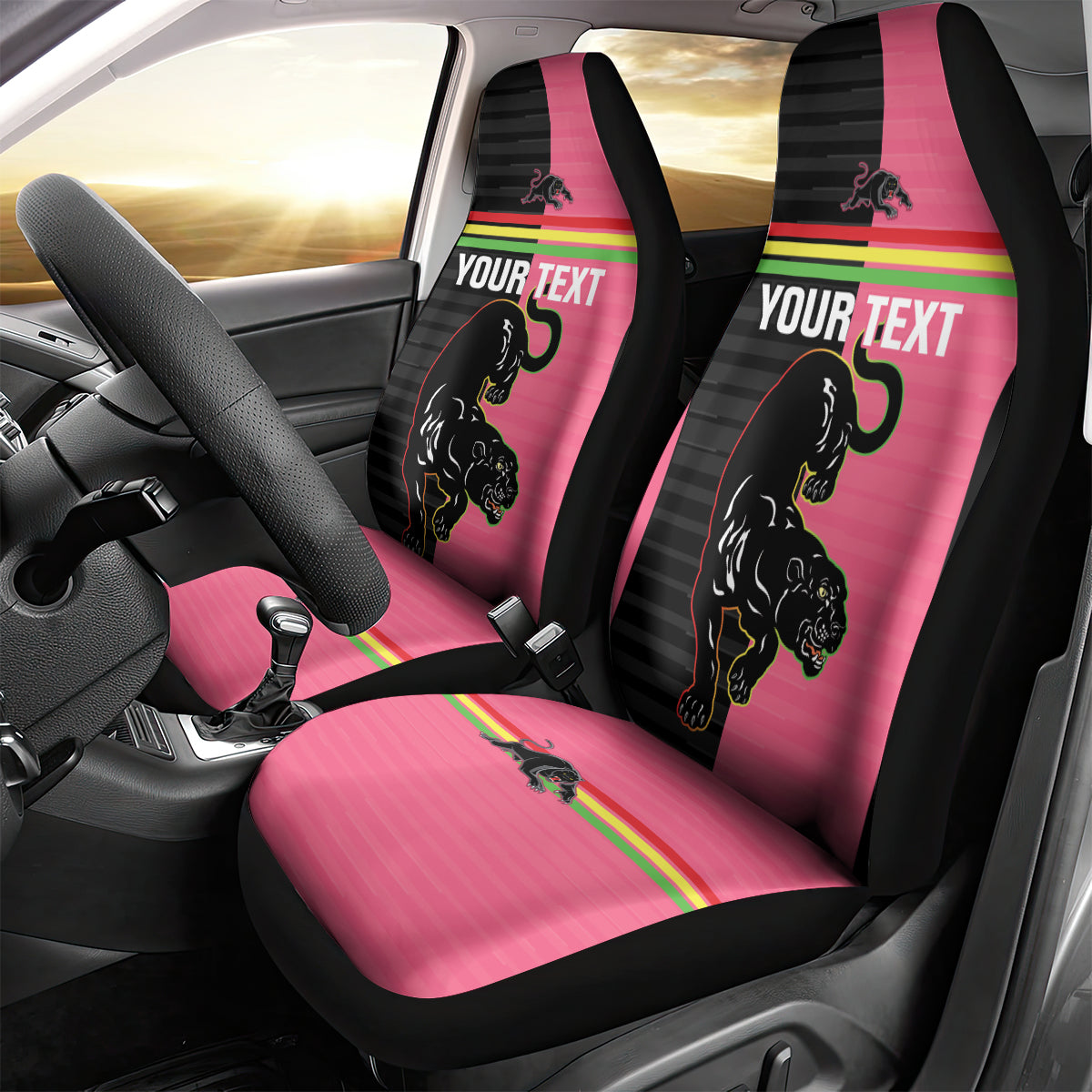 Custom Panthers Rugby Car Seat Cover Black Pink Color Sporty Style
