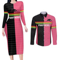 Custom Panthers Rugby Couples Matching Long Sleeve Bodycon Dress and Long Sleeve Button Shirt Black Pink Color Sporty Style
