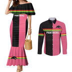 Custom Panthers Rugby Couples Matching Mermaid Dress and Long Sleeve Button Shirt Black Pink Color Sporty Style