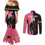 Custom Panthers Rugby Couples Matching Mermaid Dress and Long Sleeve Button Shirt Black Pink Color Sporty Style