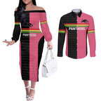 Custom Panthers Rugby Couples Matching Off The Shoulder Long Sleeve Dress and Long Sleeve Button Shirt Black Pink Color Sporty Style