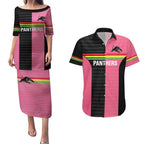 Custom Panthers Rugby Couples Matching Puletasi and Hawaiian Shirt Black Pink Color Sporty Style