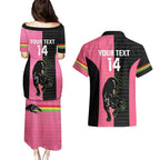Custom Panthers Rugby Couples Matching Puletasi and Hawaiian Shirt Black Pink Color Sporty Style