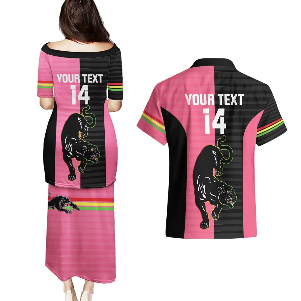 Custom Panthers Rugby Couples Matching Puletasi and Hawaiian Shirt Black Pink Color Sporty Style