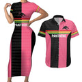 Custom Panthers Rugby Couples Matching Short Sleeve Bodycon Dress and Hawaiian Shirt Black Pink Color Sporty Style