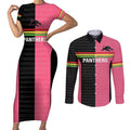 Custom Panthers Rugby Couples Matching Short Sleeve Bodycon Dress and Long Sleeve Button Shirt Black Pink Color Sporty Style