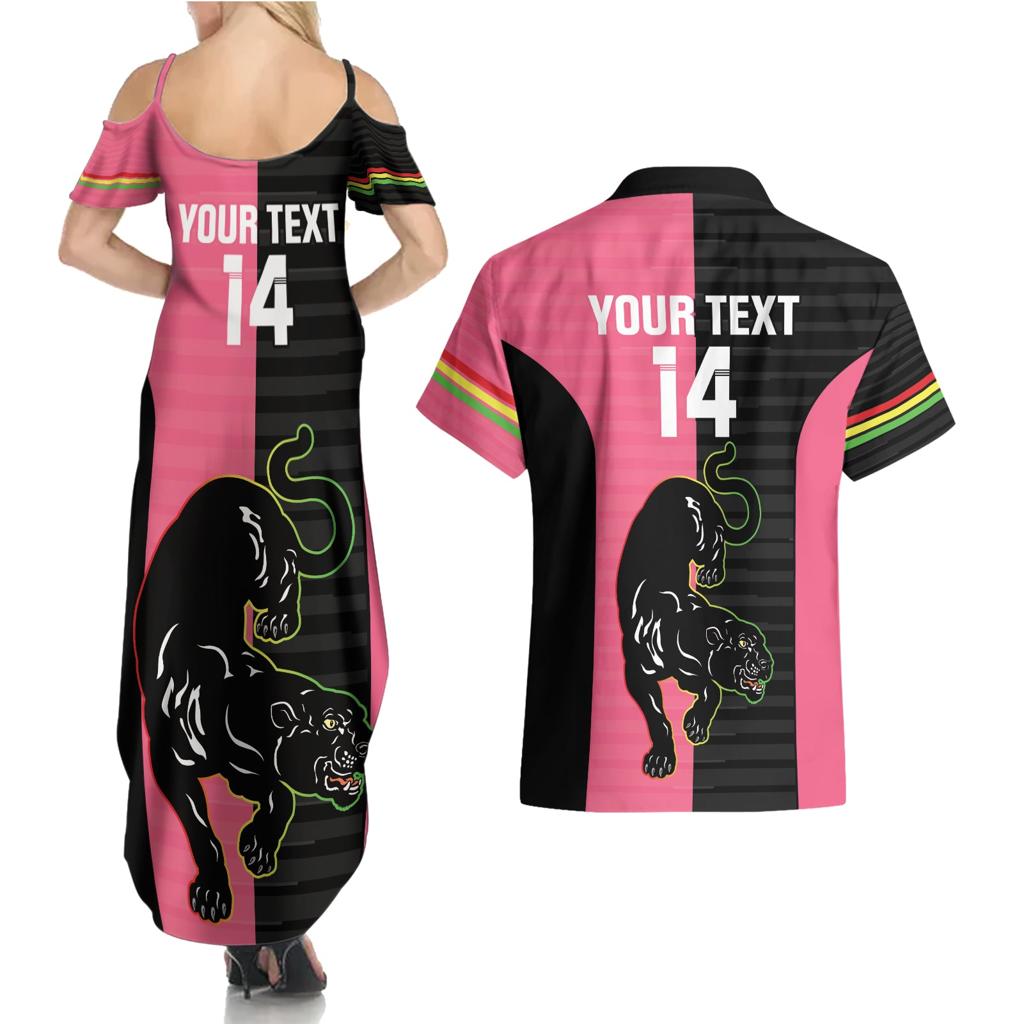 Custom Panthers Rugby Couples Matching Summer Maxi Dress and Hawaiian Shirt Black Pink Color Sporty Style