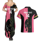 Custom Panthers Rugby Couples Matching Summer Maxi Dress and Hawaiian Shirt Black Pink Color Sporty Style
