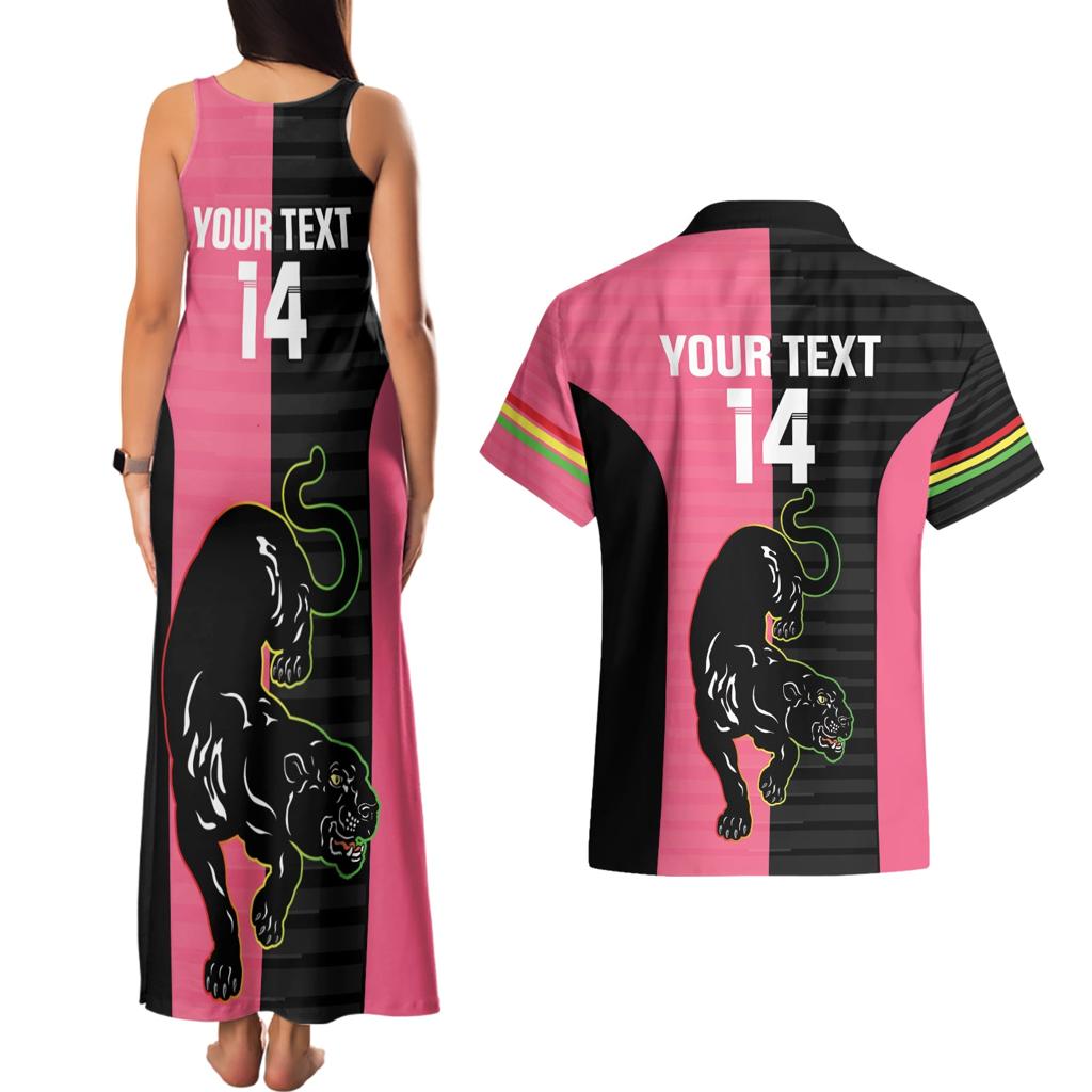 Custom Panthers Rugby Couples Matching Tank Maxi Dress and Hawaiian Shirt Black Pink Color Sporty Style