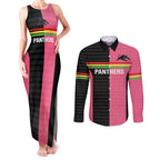 Custom Panthers Rugby Couples Matching Tank Maxi Dress and Long Sleeve Button Shirt Black Pink Color Sporty Style