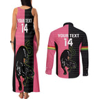 Custom Panthers Rugby Couples Matching Tank Maxi Dress and Long Sleeve Button Shirt Black Pink Color Sporty Style