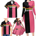 Custom Panthers Rugby Family Matching Long Sleeve Bodycon Dress and Hawaiian Shirt Black Pink Color Sporty Style