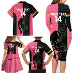 Custom Panthers Rugby Family Matching Long Sleeve Bodycon Dress and Hawaiian Shirt Black Pink Color Sporty Style