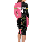 Custom Panthers Rugby Family Matching Long Sleeve Bodycon Dress and Hawaiian Shirt Black Pink Color Sporty Style