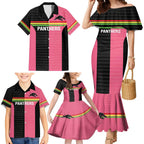 Custom Panthers Rugby Family Matching Mermaid Dress and Hawaiian Shirt Black Pink Color Sporty Style