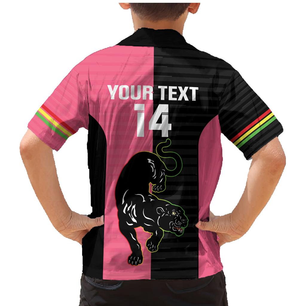 Custom Panthers Rugby Family Matching Mermaid Dress and Hawaiian Shirt Black Pink Color Sporty Style