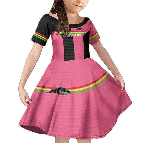 Custom Panthers Rugby Family Matching Mermaid Dress and Hawaiian Shirt Black Pink Color Sporty Style