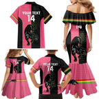 Custom Panthers Rugby Family Matching Mermaid Dress and Hawaiian Shirt Black Pink Color Sporty Style