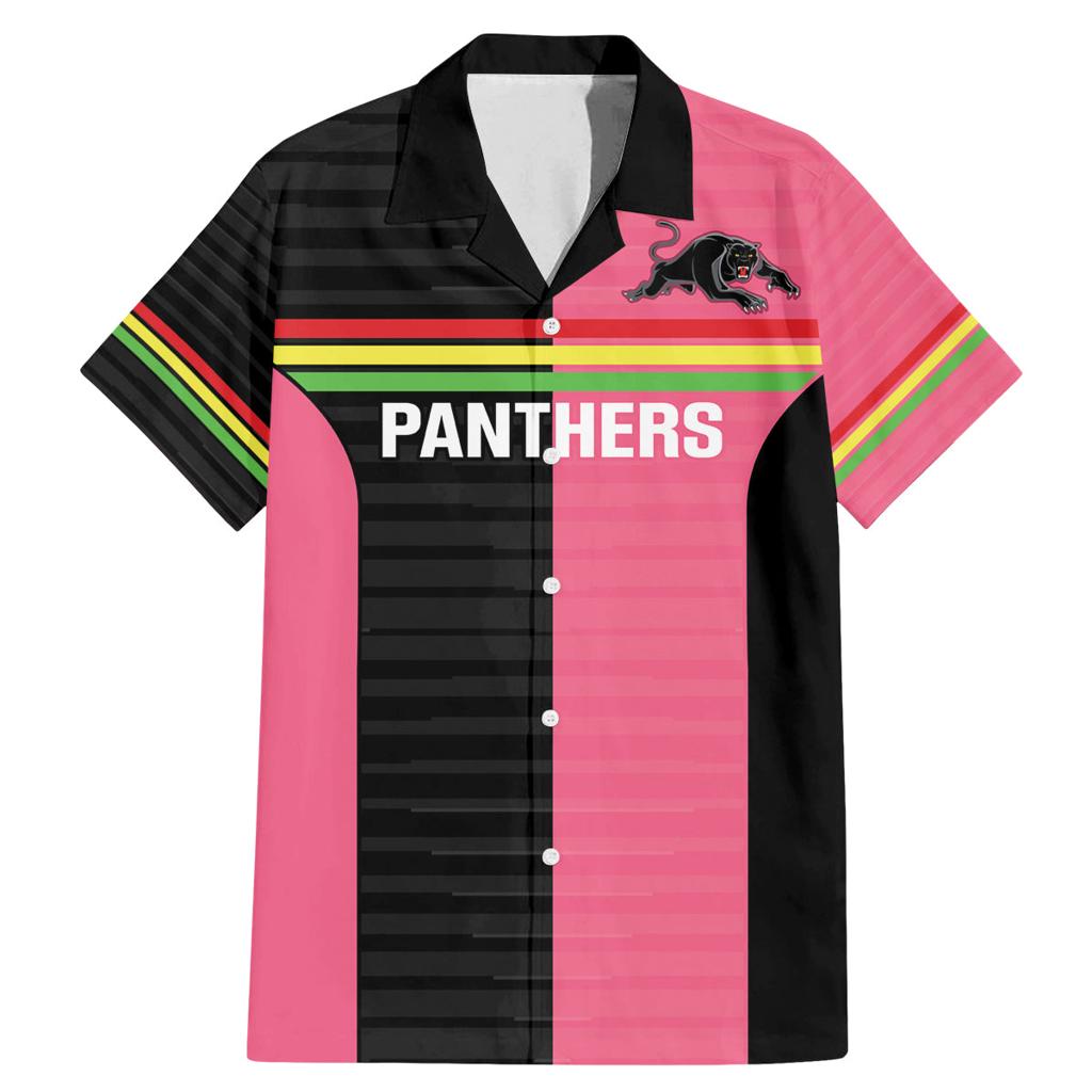 Custom Panthers Rugby Family Matching Mermaid Dress and Hawaiian Shirt Black Pink Color Sporty Style