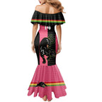 Custom Panthers Rugby Family Matching Mermaid Dress and Hawaiian Shirt Black Pink Color Sporty Style