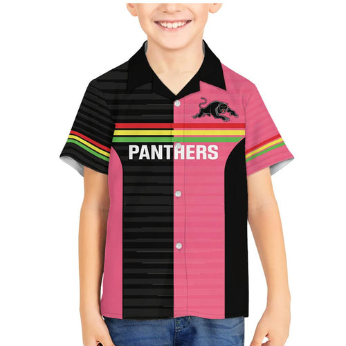 Custom Panthers Rugby Family Matching Mermaid Dress and Hawaiian Shirt Black Pink Color Sporty Style