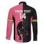 Custom Panthers Rugby Family Matching Off Shoulder Short Dress and Hawaiian Shirt Black Pink Color Sporty Style