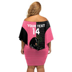 Custom Panthers Rugby Family Matching Off Shoulder Short Dress and Hawaiian Shirt Black Pink Color Sporty Style