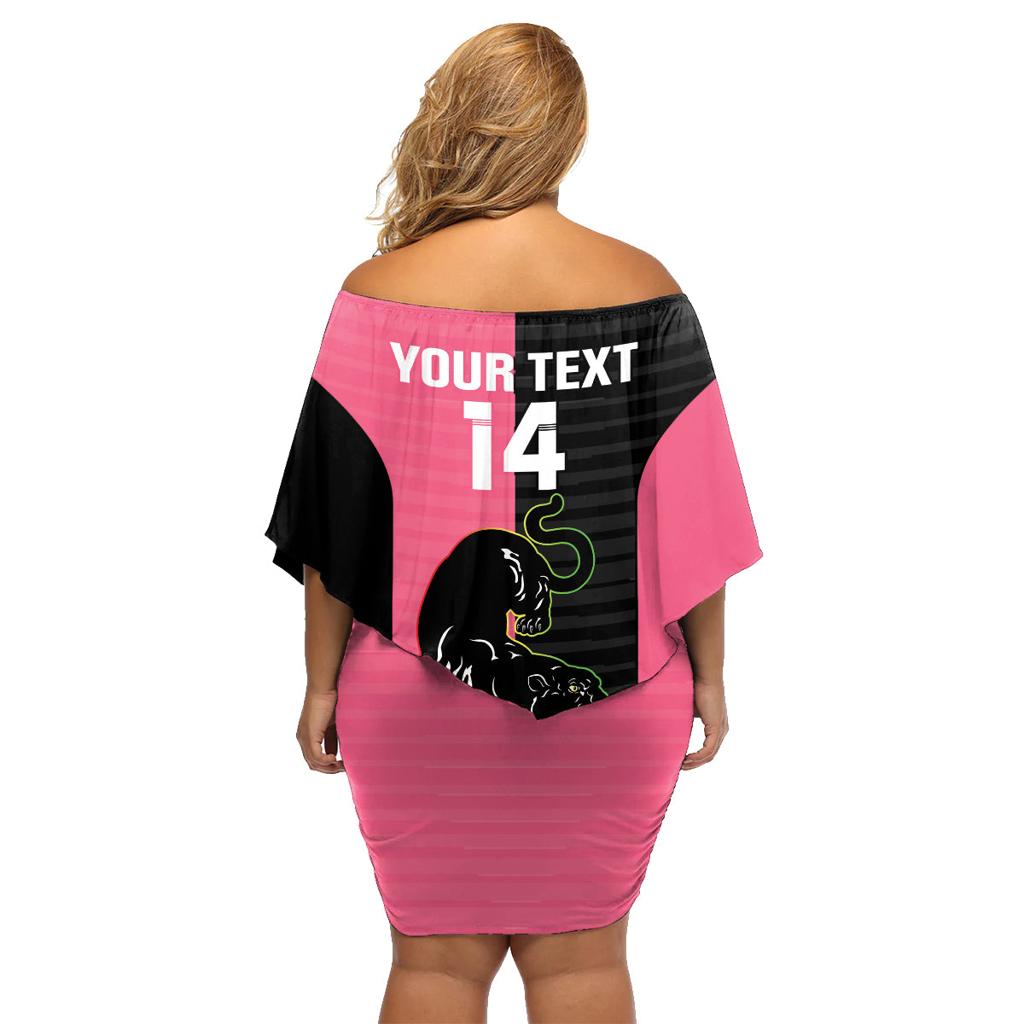 Custom Panthers Rugby Family Matching Off Shoulder Short Dress and Hawaiian Shirt Black Pink Color Sporty Style