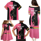 Custom Panthers Rugby Family Matching Puletasi and Hawaiian Shirt Black Pink Color Sporty Style