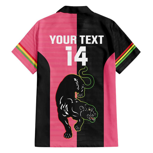 Custom Panthers Rugby Family Matching Puletasi and Hawaiian Shirt Black Pink Color Sporty Style