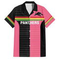 Custom Panthers Rugby Family Matching Short Sleeve Bodycon Dress and Hawaiian Shirt Black Pink Color Sporty Style
