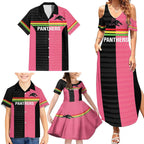 Custom Panthers Rugby Family Matching Summer Maxi Dress and Hawaiian Shirt Black Pink Color Sporty Style