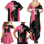 Custom Panthers Rugby Family Matching Summer Maxi Dress and Hawaiian Shirt Black Pink Color Sporty Style
