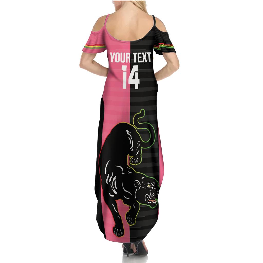Custom Panthers Rugby Family Matching Summer Maxi Dress and Hawaiian Shirt Black Pink Color Sporty Style