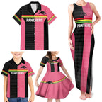Custom Panthers Rugby Family Matching Tank Maxi Dress and Hawaiian Shirt Black Pink Color Sporty Style