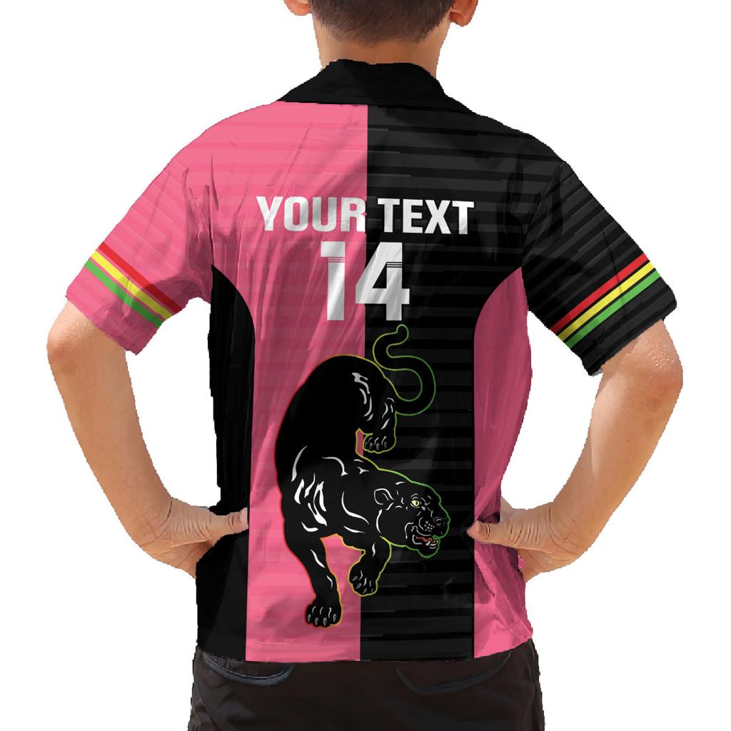 Custom Panthers Rugby Family Matching Tank Maxi Dress and Hawaiian Shirt Black Pink Color Sporty Style