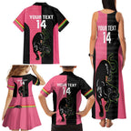 Custom Panthers Rugby Family Matching Tank Maxi Dress and Hawaiian Shirt Black Pink Color Sporty Style