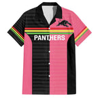 Custom Panthers Rugby Family Matching Tank Maxi Dress and Hawaiian Shirt Black Pink Color Sporty Style