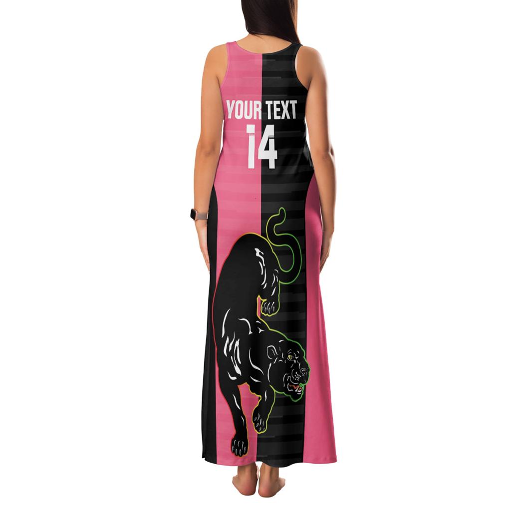 Custom Panthers Rugby Family Matching Tank Maxi Dress and Hawaiian Shirt Black Pink Color Sporty Style