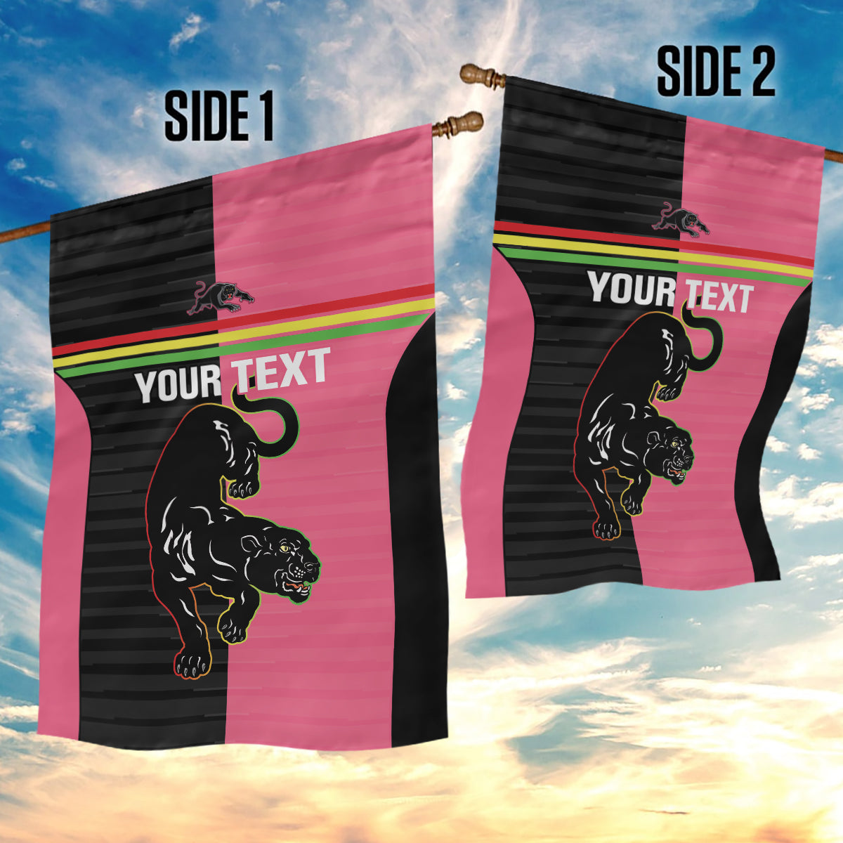 Custom Panthers Rugby Garden Flag Black Pink Color Sporty Style