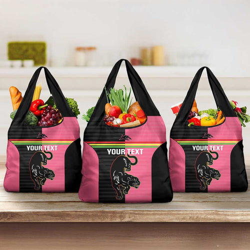 Custom Panthers Rugby Grocery Bag Black Pink Color Sporty Style